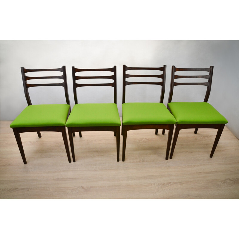 Lot de 4 Chaises Vintages Vertes en Teck - 1970