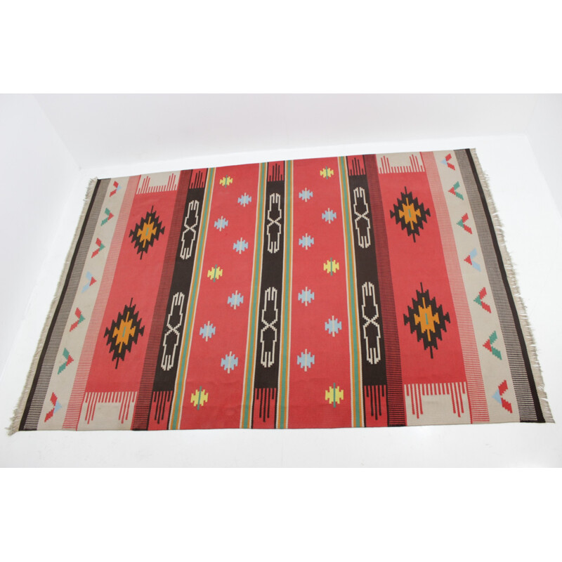 Big Indian Vintage Czechoslovakian Kilim Carpet Rug - 1970s