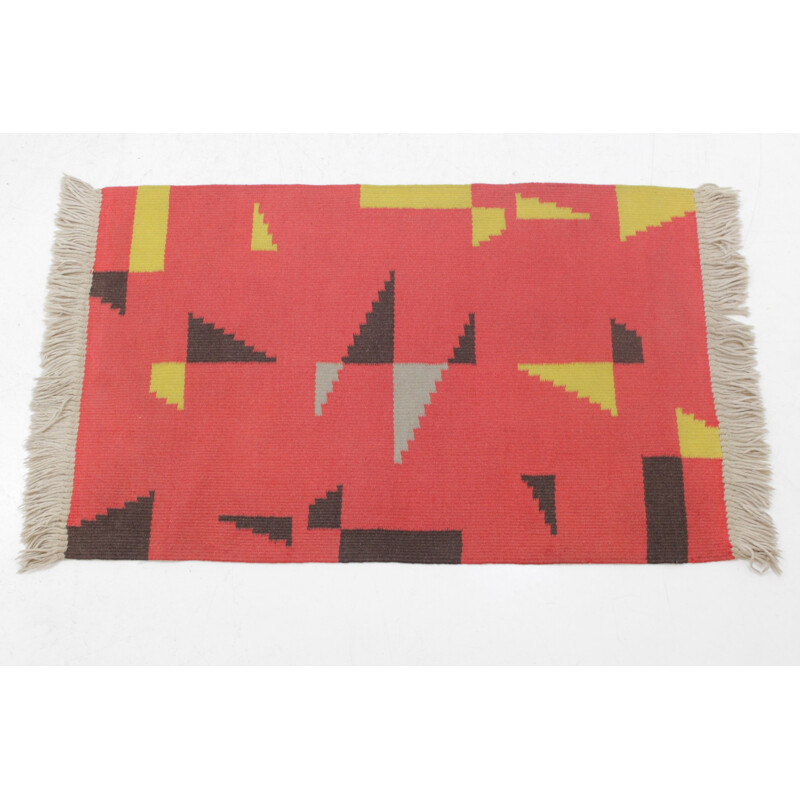 Vintage geometric rug, Czechoslovakia 1970