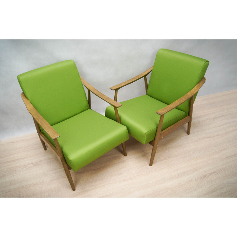 Set of 2 Green Czechoslovak Armchairs - 1960s