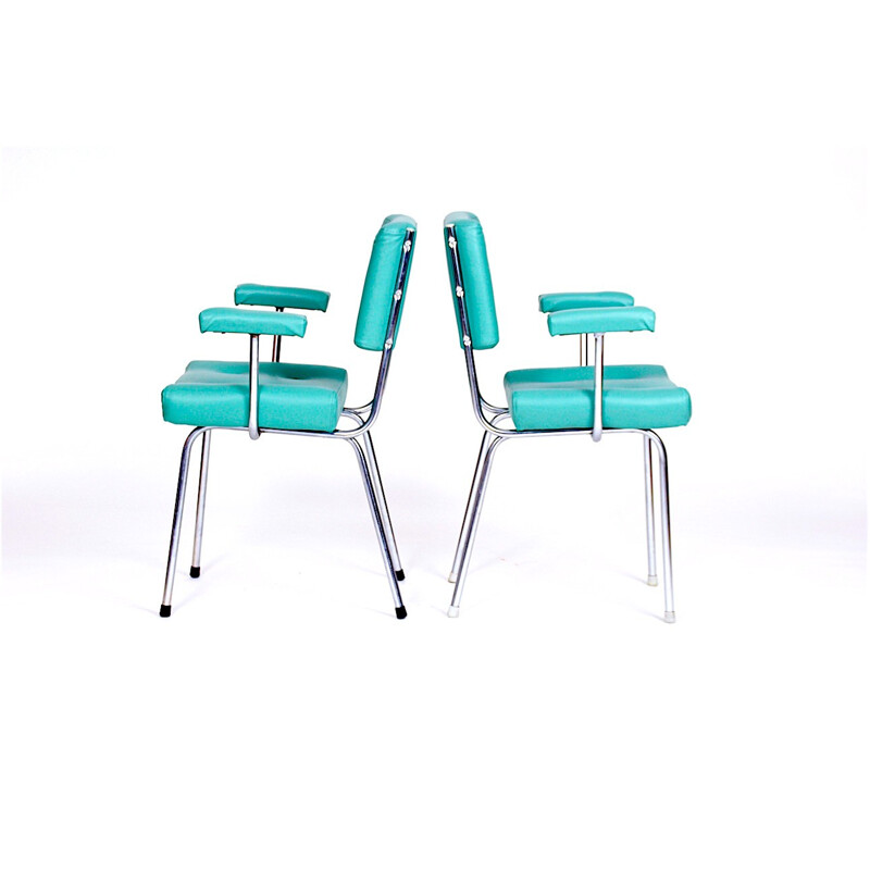 Pair of Blue Chrome Dining Chairs - 1970s