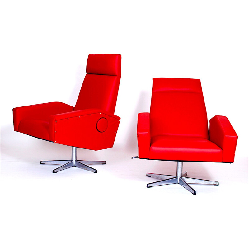 Paar rote verstellbare Sessel aus Skai - 1970