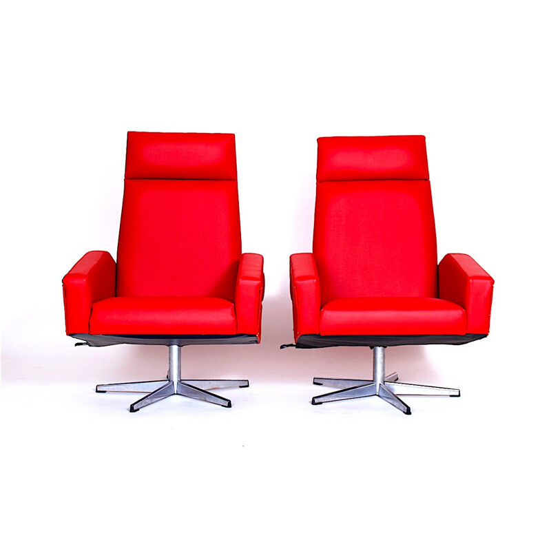 Paar rote verstellbare Sessel aus Skai - 1970
