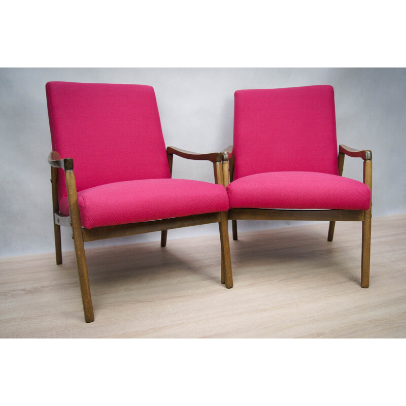 Pair of Pink Czechoslovak Vintage Armchairs - 1960s