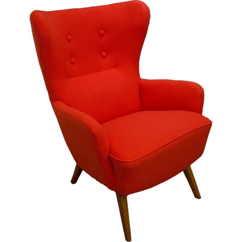 Vintage danish red Wing-back armchair - 1970s