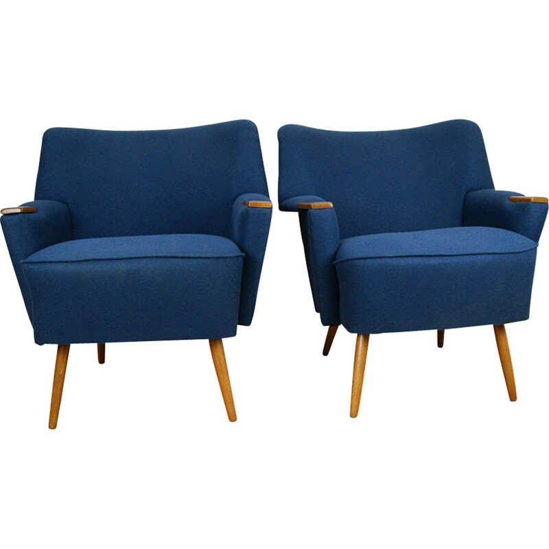 Pair of vintage blue Danish Armchairs - 1950s