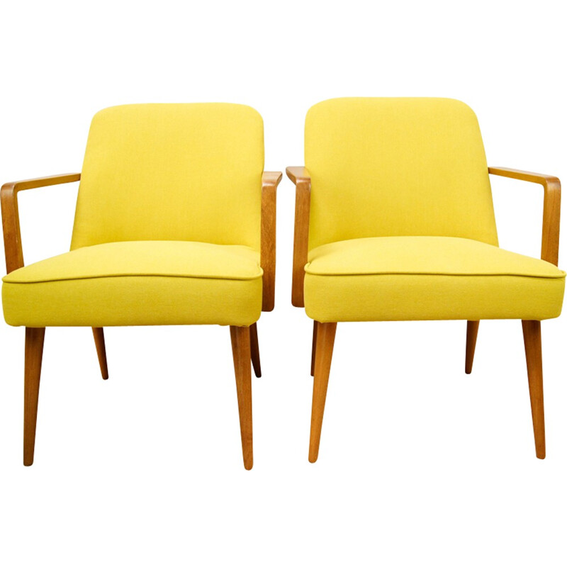 Suite de 2 fauteuils vintage jaunes - 1960