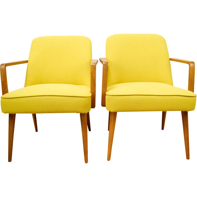 Vintage set of 2 yellow armchairs - 1960s