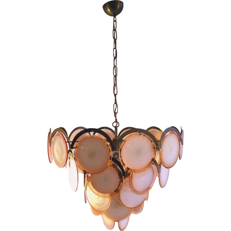 Lustre italien vintage rose par Gino Vistosi - 1970