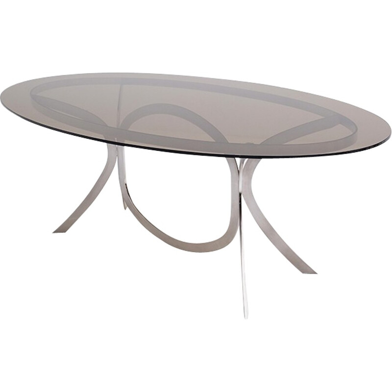 Dining table in brushed stainless steel and chrome - 1970s