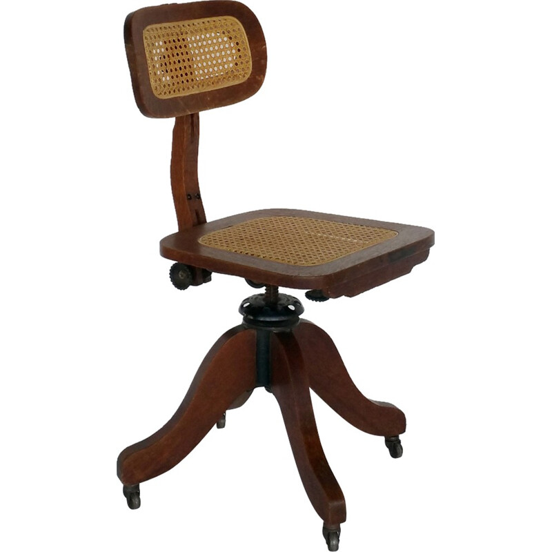 Wood and Cane Adjustable Typewriter Chair for Cook Company - 1930s