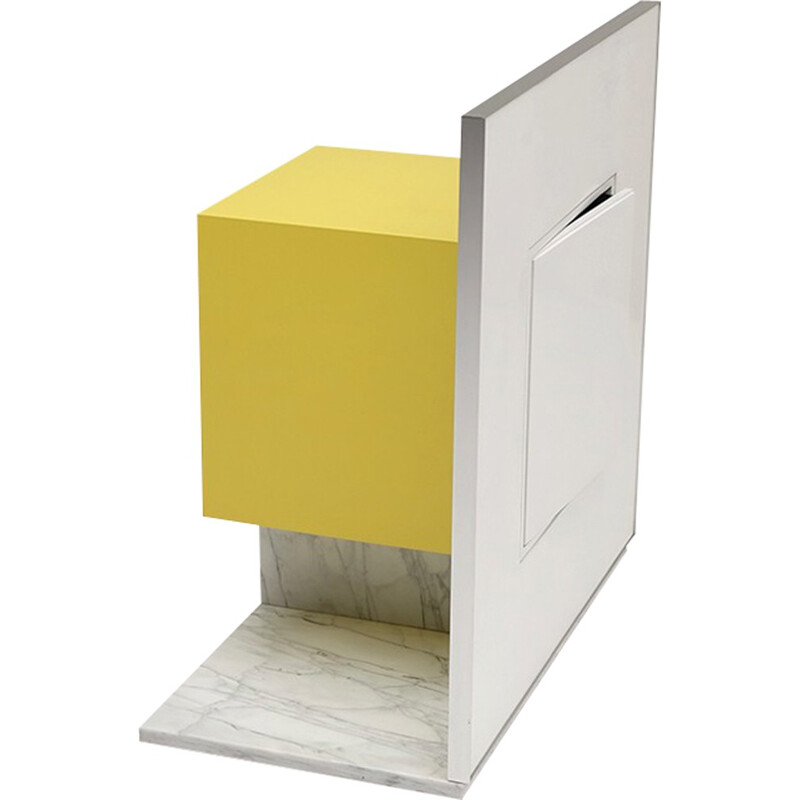 Pieter De Bruyne yellow mirror cabinet with marble base - 1970s