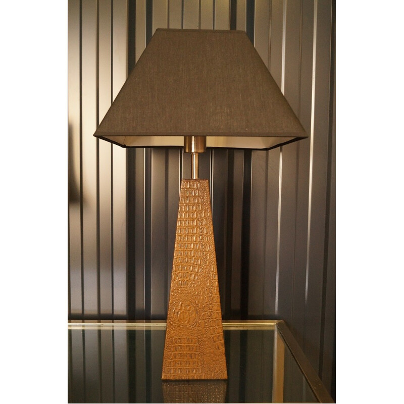 Lampe pyramide vintage en skai et tissu - 1980