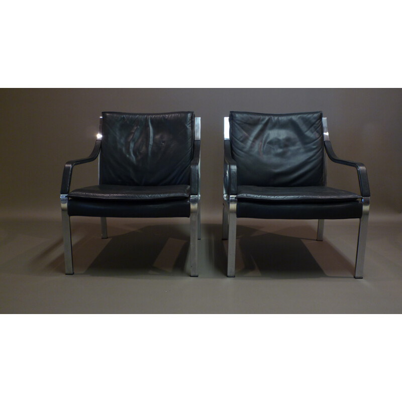 Pair of black leather armchairs, Preben FABRICIUS & Jørgen KASTHOLM - 1960s