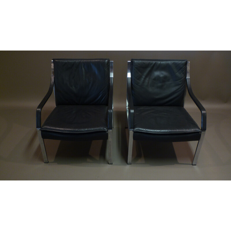 Paire de fauteuils en cuir noir, Preben FABRICIUS et Jørgen KASTHOLM - années 60