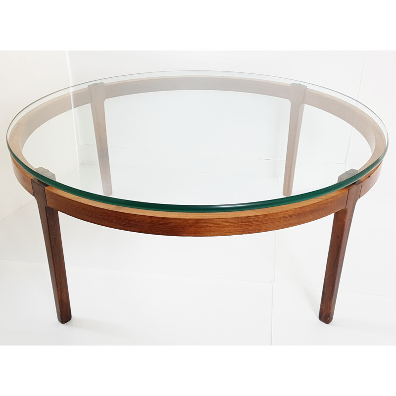 Table basse ronde scandinave vintage en teck & palissandre - 1960