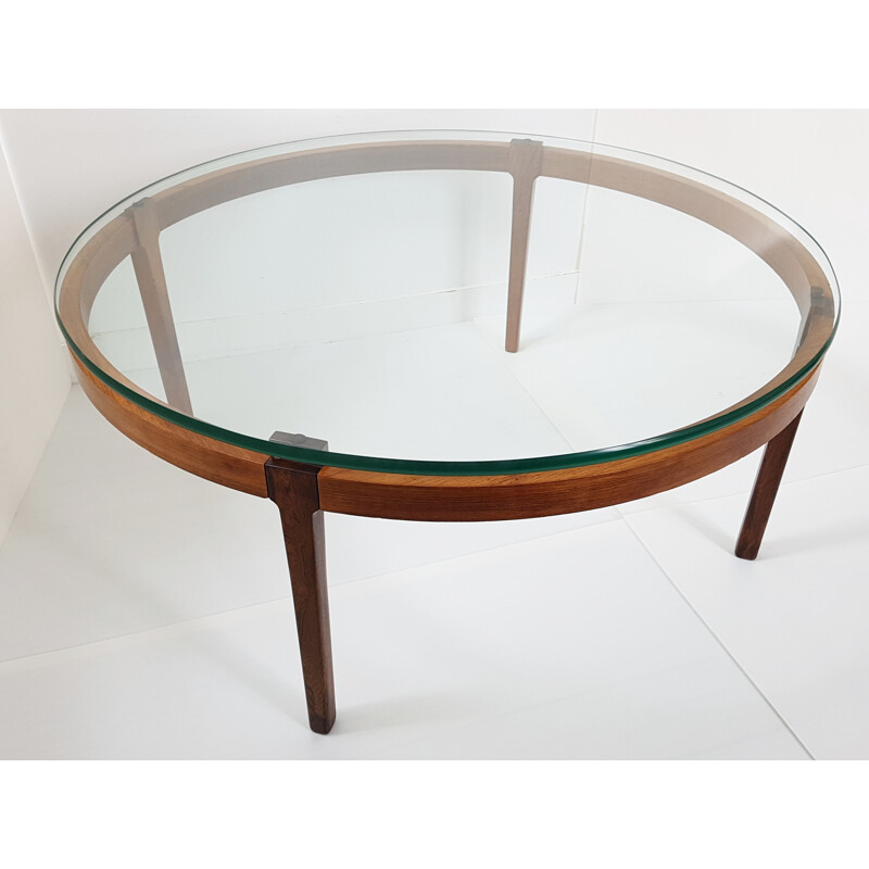 Vintage scandinavian teak & rosewood round coffee table - 1960s