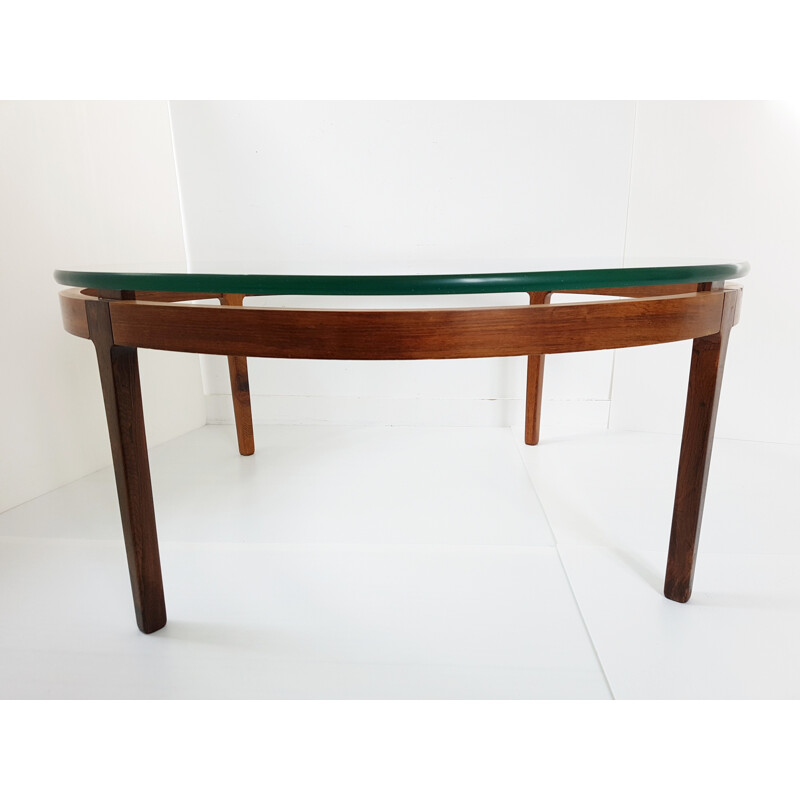 Table basse ronde scandinave vintage en teck & palissandre - 1960