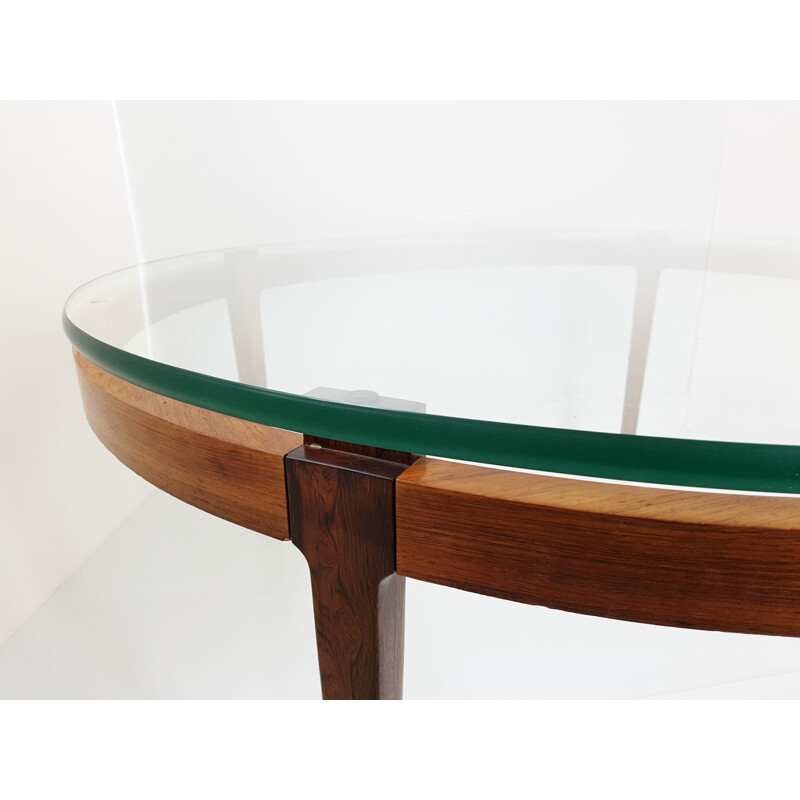 Table basse ronde scandinave vintage en teck & palissandre - 1960