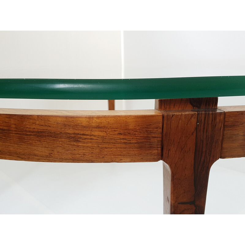 Table basse ronde scandinave vintage en teck & palissandre - 1960