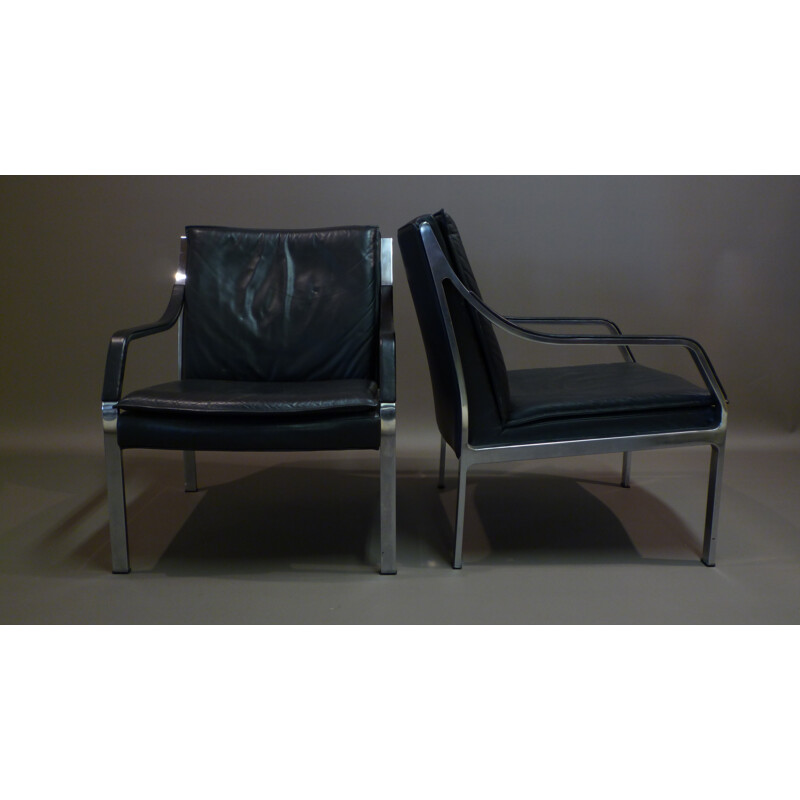 Pair of black leather armchairs, Preben FABRICIUS & Jørgen KASTHOLM - 1960s