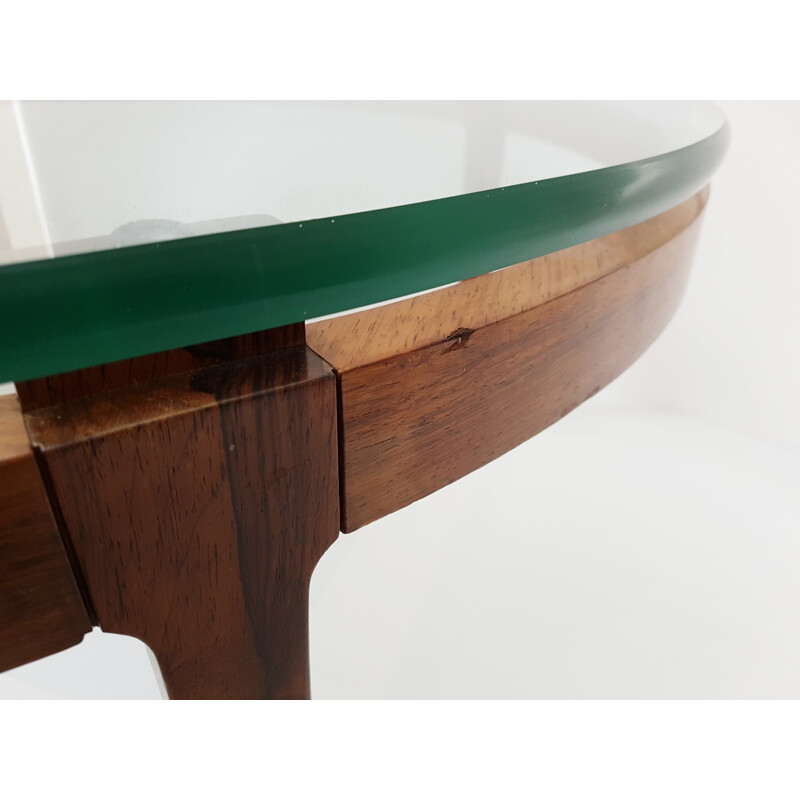 Table basse ronde scandinave vintage en teck & palissandre - 1960