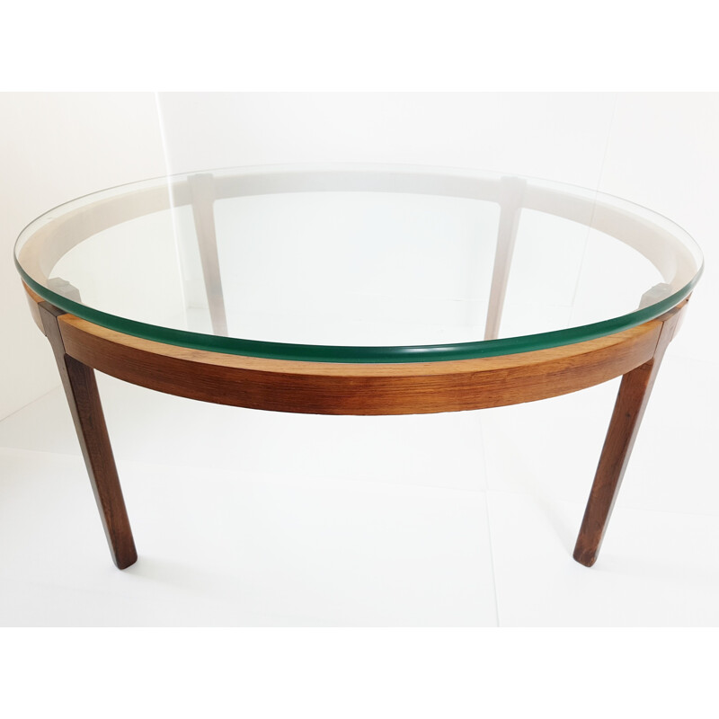 Vintage scandinavian teak & rosewood round coffee table - 1960s