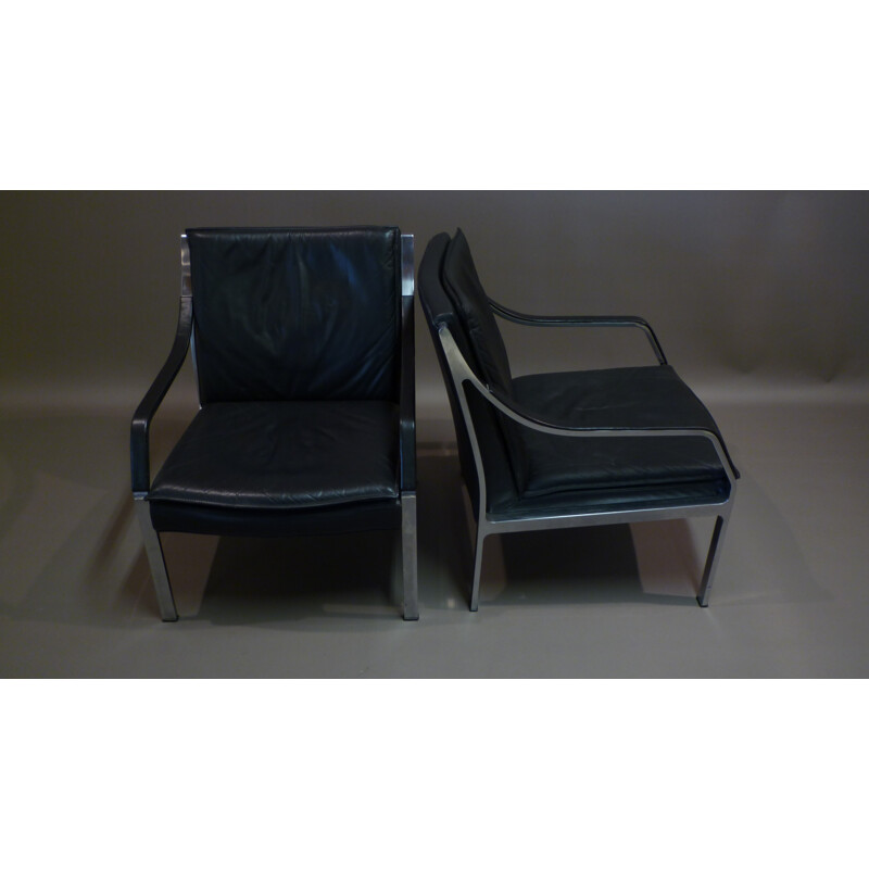 Pair of black leather armchairs, Preben FABRICIUS & Jørgen KASTHOLM - 1960s