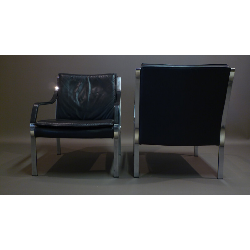 Pair of black leather armchairs, Preben FABRICIUS & Jørgen KASTHOLM - 1960s