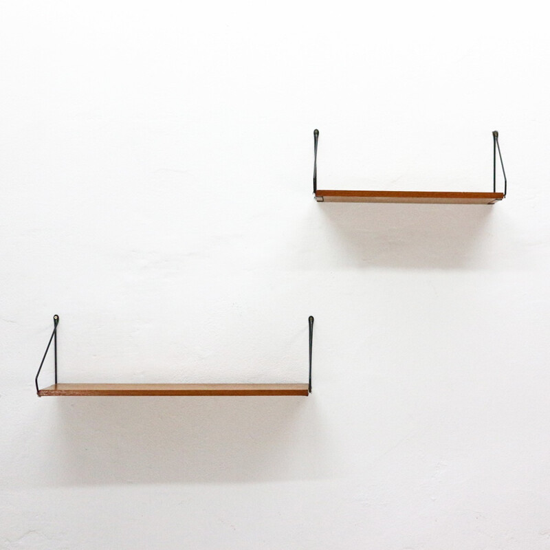 Pair of mid-century teak wall shelves for WHB - 1960s