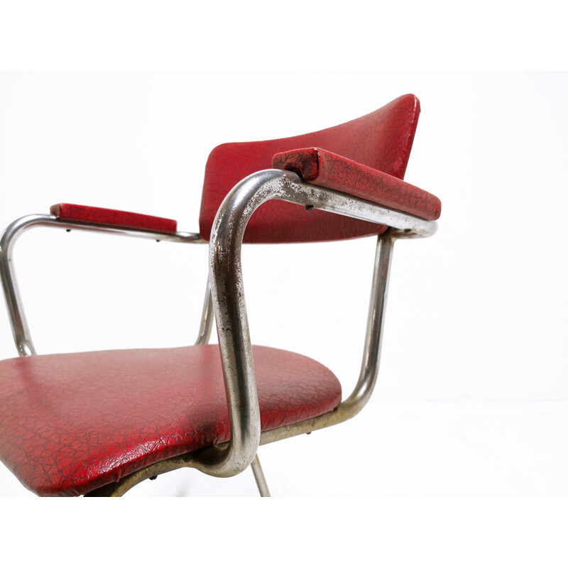 Paire de fauteuils bridge vintage en acier chromé tubulaire et simili cuir - 1930