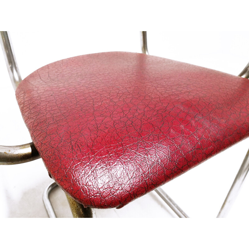 Pair of mid-century bridge armchairs made of tubular chrome steel and imitation leather - 1930s