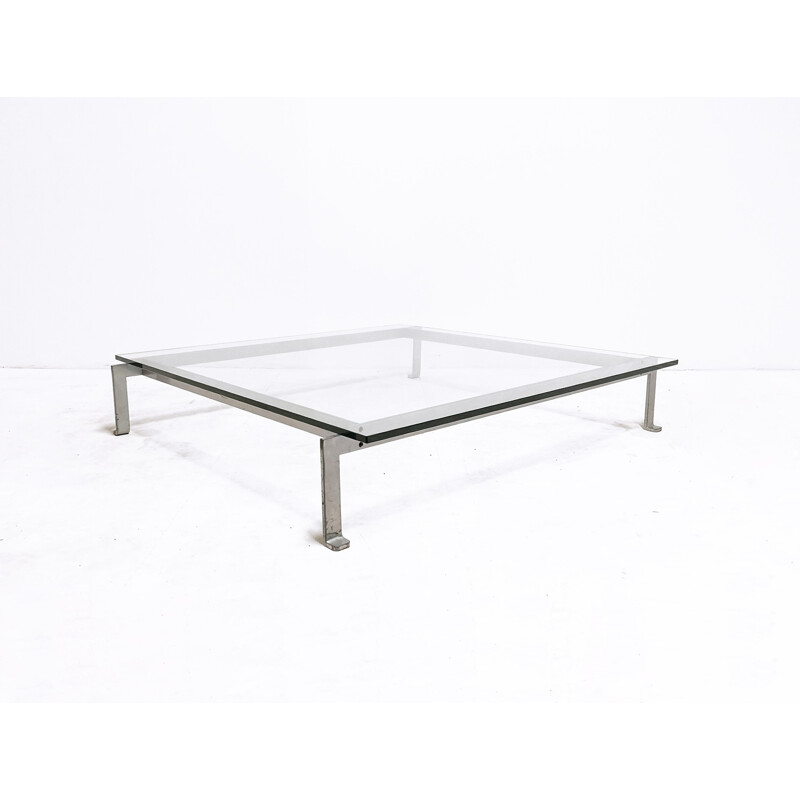 Mid-century coffee table in chromed matt and glass - 1970s