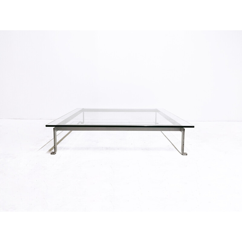 Mid-century coffee table in chromed matt and glass - 1970s