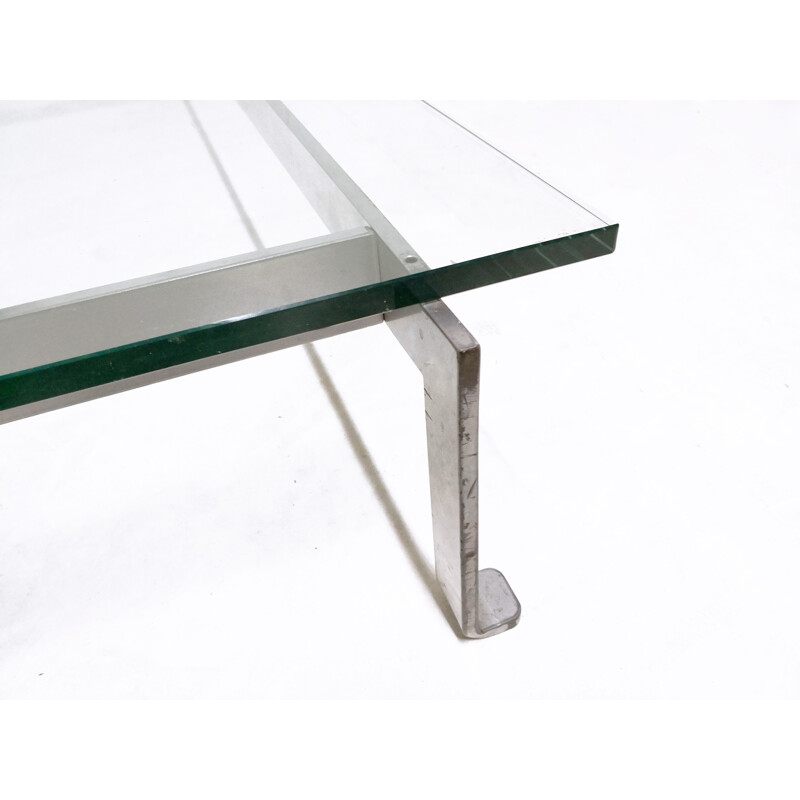 Mid-century coffee table in chromed matt and glass - 1970s