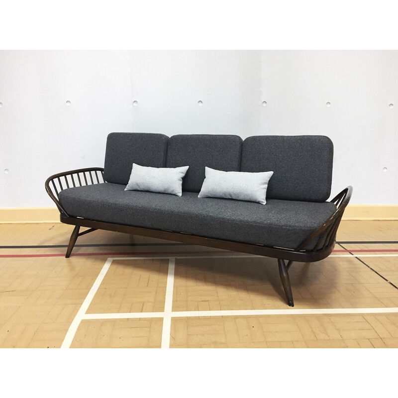 Mid-century Ercol Sofa Daybed Reupholstered In Grey Wool - 1970s