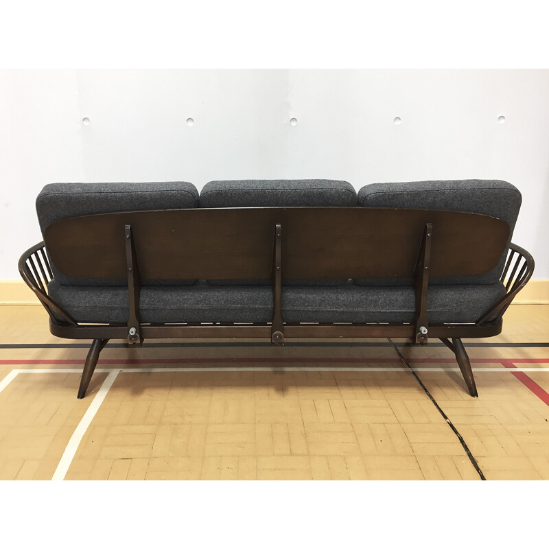 Mid-century Ercol Sofa Daybed Reupholstered In Grey Wool - 1970s