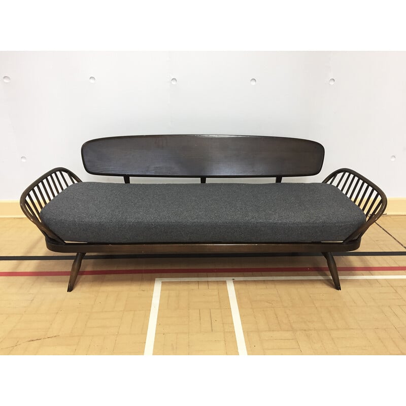 Mid-century Ercol Sofa Daybed Reupholstered In Grey Wool - 1970s