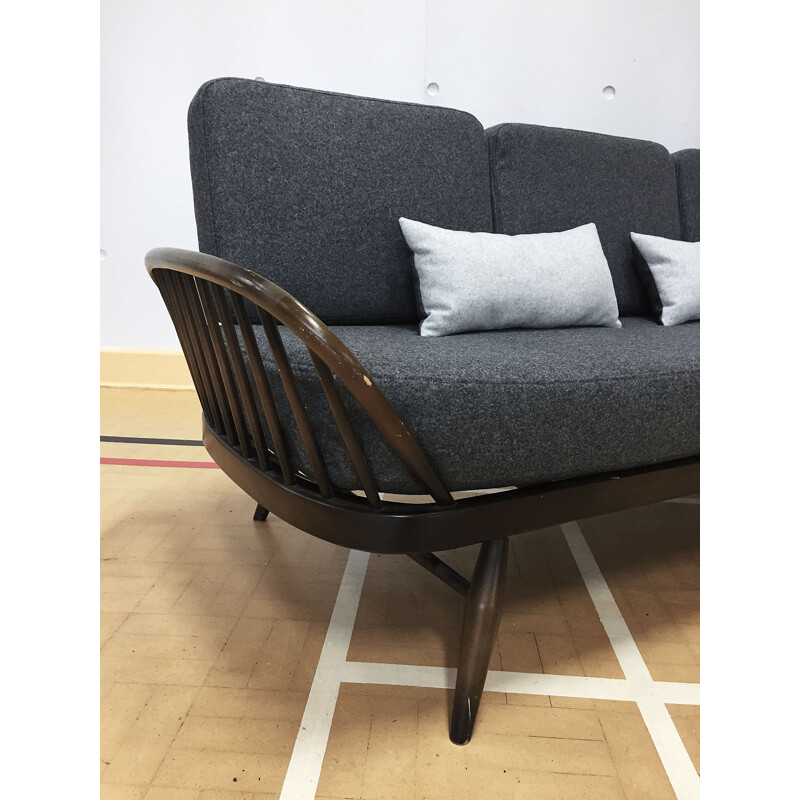 Mid-century Ercol Sofa Daybed Reupholstered In Grey Wool - 1970s