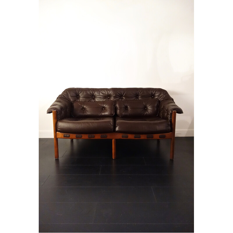 Vintage brown leather 2 seater sofa by Arne Norell for Coja - 1960s