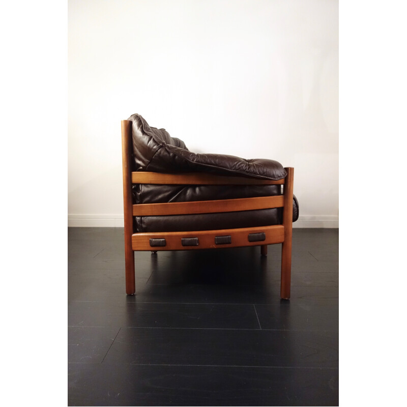 Vintage brown leather 2 seater sofa by Arne Norell for Coja - 1960s