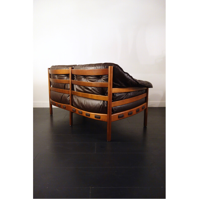 Vintage brown leather 2 seater sofa by Arne Norell for Coja - 1960s