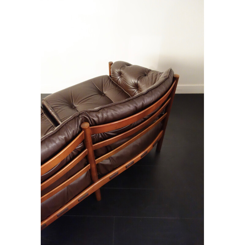 Vintage brown leather 2 seater sofa by Arne Norell for Coja - 1960s