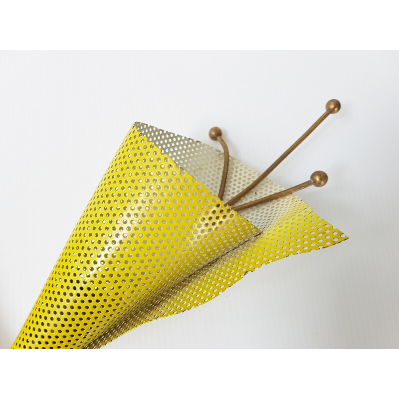 Vintage wall lamp made of perforated sheet metal & brass - 1950s
