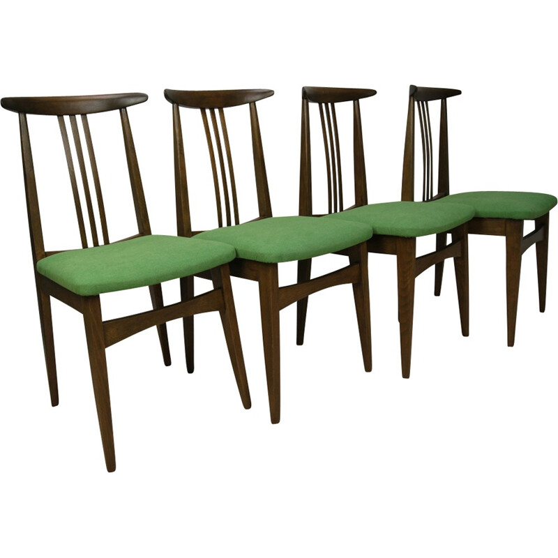 Vintage set of 4 200100B Green dining chairs by M. Zieliński - 1960s