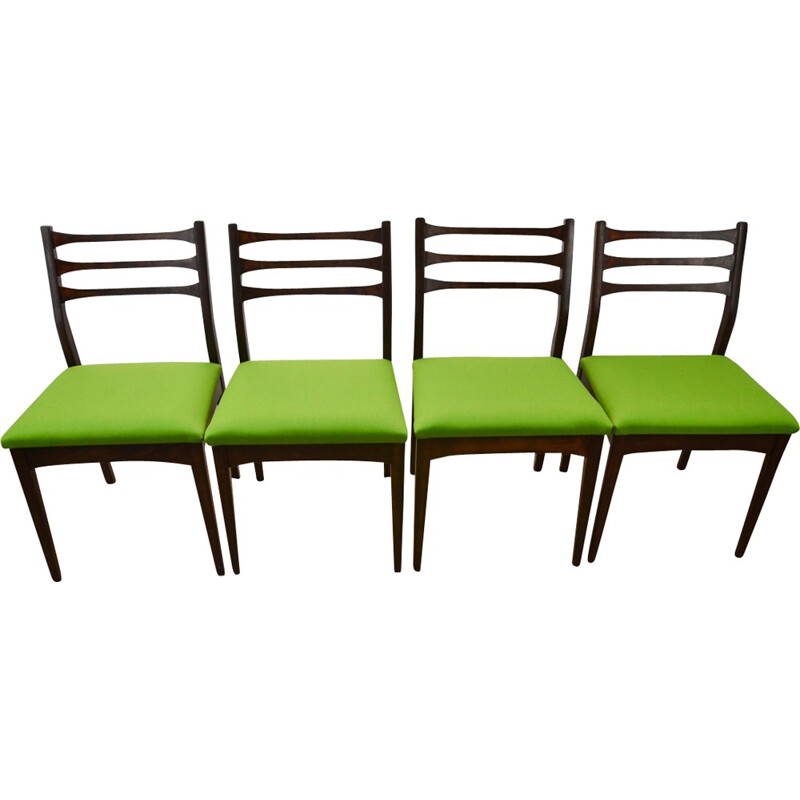 Set of 4 Vintage Green Teak Chairs - 1970s