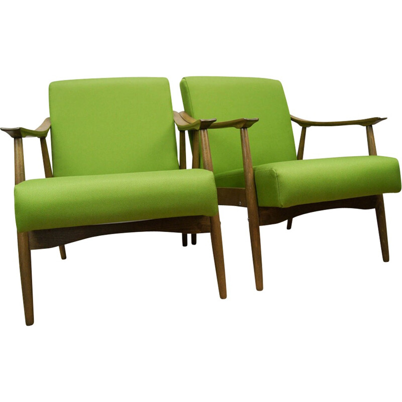 Set of 2 Green Czechoslovak Armchairs - 1960s