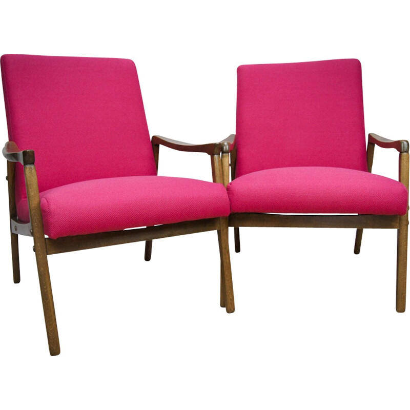 Pair of Pink Czechoslovak Vintage Armchairs - 1960s