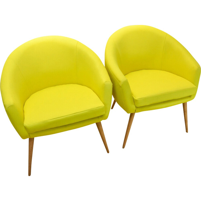 Pair of Vintage Yellow Polish Armchairs - 1960s 