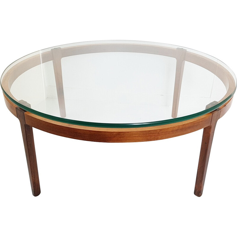 Table basse ronde scandinave vintage en teck & palissandre - 1960